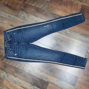 Wild Fable High Rise Skinny Blue Jean with Tan & White Side Stripe, Size 27